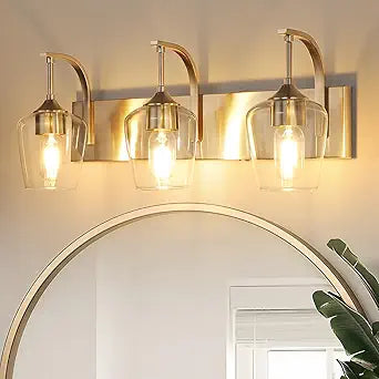 Bathroom Light Fixtures 3-Light Brushed Nickel Bathroom Vanity Light with Clear Glass Shade, 23.62'' Modern Bathroom Wall Lights for Bedroom Hallway Over Sink (Brushed Nickel, 23.62 inch, 3)