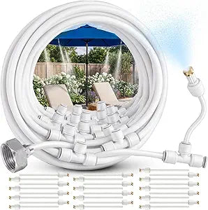 Misting System for Patio, 75 FT Outdoor Misters for Outside Patio Cooling, Fine Mist Mister Kit with Flexible Rod Nozzles, Garden Faucet Setup for Pergola, Garden, Greenhouse, Backyard, White