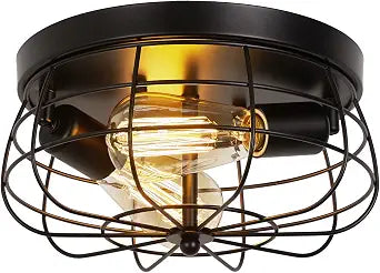 foucasal Black Farmhouse Metal Cage Ceiling Light 10"