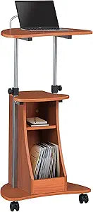 Adjustable Height Laptop Cart With Storage. Color: Woodgrain