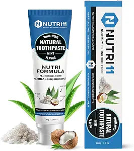 Nutri 11 Natural Whitening Toothpaste | Fluoride-Free & SLS-Free | Made with Hydroxyapatite & Baking Soda | Natural Mint Toothpaste for Adults | Fresh Mint Flavor, 100g