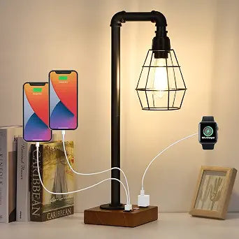 Industrial Touch Control Table Lamp with Metal Cage Shade, Desk Lamps