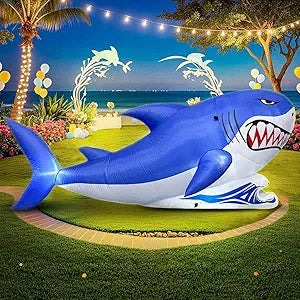 7 FT Shark Inflatable Decoration, Spring Inflatable Blow Up Animal Decorations Built LED Lights for Outdoor Yard Farm Lawn Holiday Garden Birthday Party