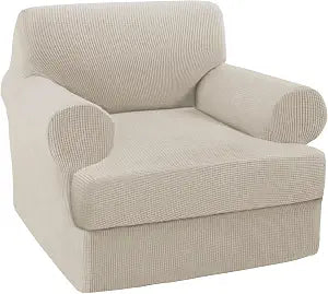 Turquoize T Cushion Chair Slipcover Armchair Slipcover for Living Room Stretch Sofa Couch Cover Soft Armchair Cover Furniture Covers with Individual T Cushion Seat Covers (Chair, Island Fossi)