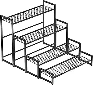 Garden 4 you 4 Tier Stair Style Large Metal Plant Stand Stackable, Garden Display Shelf Flower Pot Holder Storage Organizer Rack for Indoor Home Outdoor Patio Balcony Yard( Black,Rectangle)