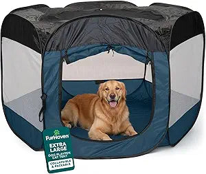 FurHaven Soft-Sided Dog & Cat Playpen, Portable Foldable Indoor & Outdoor Pet Playpen with Mesh Windows & Zippered Door, Sailor Blue, Extra Large
