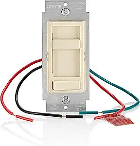 Leviton SureSlide Ceiling Fan Wall Switch, Quiet 3-Speed Fan Control, 1.5 Amps, 661F-10T, Light Almond