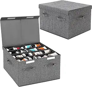 2 Pack Shoe Storage Box Fits 32 Pairs, Large Shoe Organizer with Lid and Adjustable Dividers for Closet, Shoes, Sneakers and High Heeled, Foldable and Stackable (Grey)