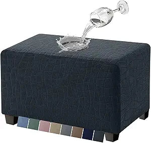 MAXIJIN Waterproof Ottoman Cover Rectangle Stretch Ottoman Slipcovers Square Thick Stool Covers Storage Footrest Furniture Protector with Non-Slip Elastic Bottom (Large, Dark Gray)