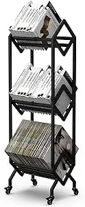 VENNQD Bookshelf Book Cart Rack Industrial Metal Bookcase 3 Tier Holder with Wheels Modern Stylish Design Magazines Files Album Recipe Book Storage Organizer for Sofa End Bed Beside (3 Tier)