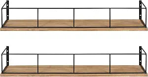 Kate and Laurel Benbrook 24 inch 2-Pack Wood and Metal Floating Wall Shelves, Rustic Brown and Black
