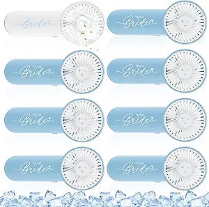 CroBlissful 8 Pcs Bachelorette Party Favors Mini Bridesmaid Gifts Blue Fan Portable Handheld Proposal Fan Battery Operated Fans with Box for Bachelorette Party Supplies Women Wedding Decor
