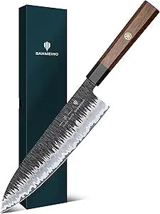 8 Inch Japanese Chef Knife, Hand Forged Gyuto Knife 9 Layers High Carbon 10CR15MOV Steel Kitchen Knife Ultra Sharp & Durable Professional Japanese Sashimi Knife with Ergonomic Rosewood Handle