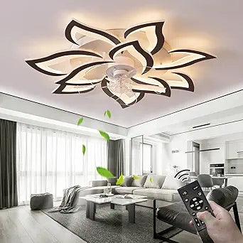 32''Ceiling Fans with Lights and Remote,Modern Flush Mount Ceiling Fan with Dimmable LED Light 3 Color Temperatures 6 Gear Wind Speed Bladeless Ceiling Fan for Kids Room Living Room
