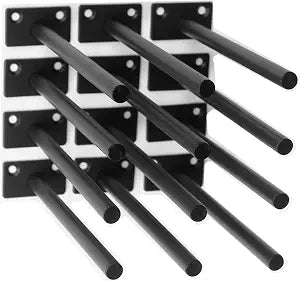 12 Pcs 8" Black Solid Steel Floating Shelf Bracket Blind Shelf Supports - Hidden Brackets for Floating Wood Shelves - Concealed Blind Shelf Support  Screws and Wall Plugs Included