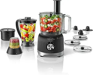 Sangcon Smoothie Blender and Food Processor Combo for Kitchen, 600W Vegetable Chopper with 2 x 8-Cup Bowls, 11-in-1 Food Chopper for Slicing, Shredding, Mixing, Purees & Dough, Shakes, BPA-Free
