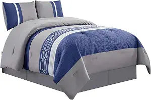 WPM WORLD PRODUCTS MART Embroidered Quilted Down Alternative Comforter Set Twin or Queen Size Bedding Includes Blue/Grey/White Comforter and Pillow Shams- LOLA (Queen)