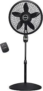Lasko Oscillating Cyclone Pedestal Fan, Adjustable Height, Timer, Remote Control, 3 Speeds, for Bedroom, Living Room, Home Office, 18", Black, 1843