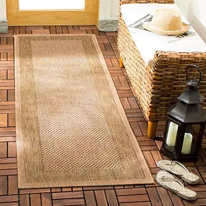 SAFAVIEH Washable Rug Outdoor Courtyard Collection - 2'3" x 10' Runner, Natural & Gold, Non-Shedding & Easy Cleaning, Ideal for Patio, Entryway, Mudroom, Hallway, Kitchen (CY7987-39A5)