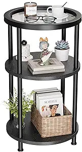 Homeiju Glass Side Table, 3-Tier Glass End Table with Adjustable Feet, Bedside Table for Small Space for Living Room, Balcony, Bedroom, Black
