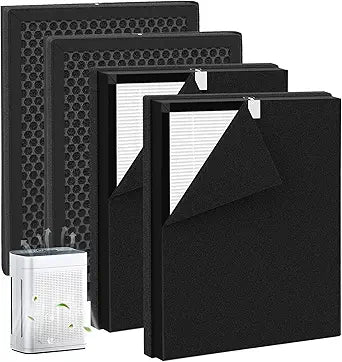 K2 Replacement Filter Compatible with Lunino K2 Air Purifier, 4 Pack Premium Double-sided Filters & 4 Pack Washable and Reusable Carbon Pre-filters