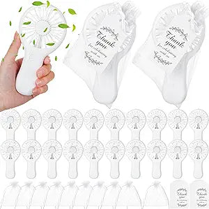 Mudder 20 Set Bulk Mini Fans for Wedding Guests 3 Speed Small Handheld Personal USB Wedding Travel Fan with Card Gift Bags for Bridal Party Gifts Baby Shower Birthday Party Favor (Regular Style,White)