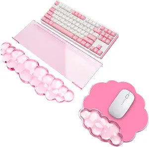 Keyboard Stand with Wrist Rest and Mouse Pad, Acrylic Keyboard Riser, Pink