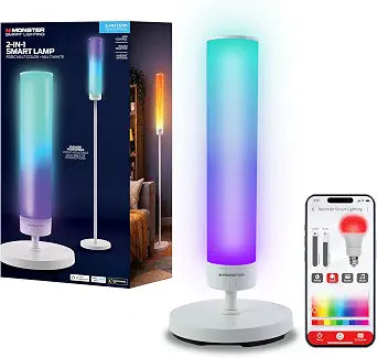 Monster Adjustable Smart Floor Lamp, Multicolor LED Floor & Table Lamp with App & Voice Control, Music Sync, Dimmable Ambient Lighting for Bedroom, Gaming Room & Living Room