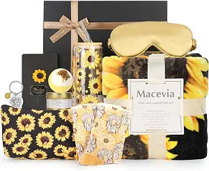 Macevia Sunflower Gifts for Women, Unique Mothers Day Gifts Sending Sunshine Sunflower Inspirational Spa Care Package Birthday Gift Set For Mom, Best Friends, Sister, Girlfriend, Wife, Teacher