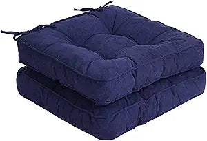Tiita Chair Pads Cushions 18x18 Inch, Square Floor Pillows Pad for Patio Outdoor Furniture, Kitchen Dining Chairs with Ties Set of 2, Navy Blue