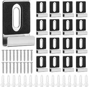 16pcs Metal Mirror Holder Kit, J Type Mirror Hanger Clip Kit with Screws Rubber Pads Mirror Hooks Heavy Duty Mirror Hanger Hardware for Frameless Mounting Wall Tile Billboard Display (Silver)