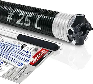 Left Hand Wind (Black Cone) 2" Garage Door Torsion Spring with Non-Slip Winding Bars & Gloves, Electrophoresis Black Coated, for Replacement, MIN 16,000 Cycles (0.218x2"x25")