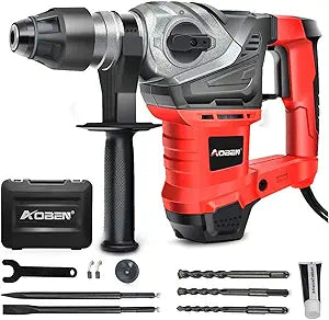 AOBEN Rotary Hammer Drill with Vibration Control and Safety Clutch,13 Amp Heavy Duty 1-1/4 Inch SDS-Plus Demolition Hammer for Concrete-Including 3 Drill Bits,Flat/Point Chisels.