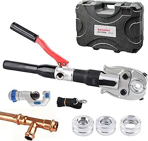 Hydraulic Pipe Crimping Tool | 65MPa Auto Pressure Relief | 1/2", 3/4", 1" Jaw for Copper Tube Fittings | Press Crimper Pliers with Pipe Cutter KZ-1930S