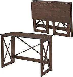 MECO Stakmore 110 Volt Stylish Versatile Expandable Folding Desk with Built in Outlets for Home Office, Den, or Living Room, Espresso