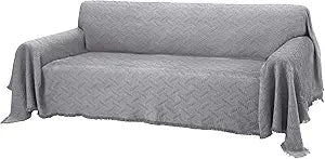 Rose Home Fashion Geometrical Throw Sofa Cover Blanket, Washable Couch Covers for 3 Cushion Couch Sofa Pet Friendly, Furniture Protector for Dogs (X-Large, Light Grey)