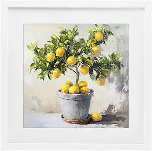 Falling Lemon Tree Kitchen, 13 x 13 Inch Framed Print Under Glass