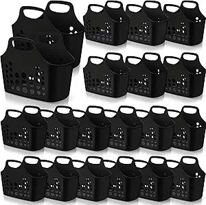 Nuogo 20 Pack Plastic Baskets with Handles Portable Shower Caddy Storage Baskets Reusable Caddy tote Organizer Bin for Bathroom Dorm Communal Showers Kitchen, 10.6" x 6" x 10" (Black)