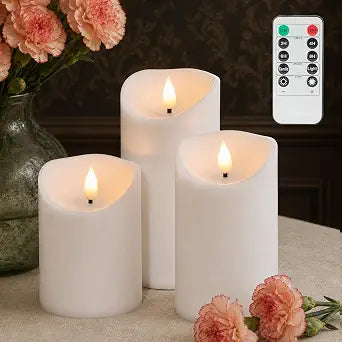 JOIONE White Flameless Pillar Candles, 3 Pack Flickering Flame with Remote