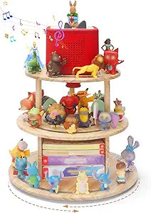 360 Rotating Storage Shelf for Toniebox1/2, 3-Tier Organizer Holder for 30~40 Tonies Figures, Wooden Magnetic Stand Display for Tonie Box + Characters + Tonieplay Game + Controller
