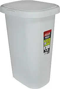 Rubbermaid Spring Top Lid Trash Can, 13-Gallon, White Plastic Wastebasket/Garbage Bin for Home/Kitchen/Bathroom/Garage