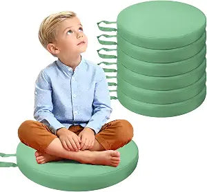 THMINS 6-Pack Thick Round Flexible Seating Floor Cushions, Soft Classroom Seat Pillows for Kids, 15 X 15 X 2 Inch Green