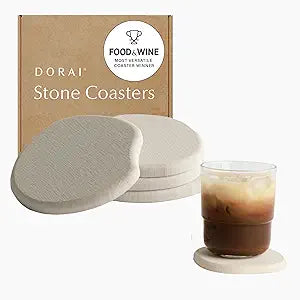 Dorai Home Stone Coasters Set - Diatomaceous Earth Water-Absorbing Drink Coaster for Coffee Table, Kitchen or Bar, Modern Stone Appearance | Sandstone - Set of 4