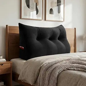 Headboard Pillow Twin for Dorm - Velvet Bed Wedge Headboard Reading Pillow for Sitting in Bed, Shredded Foam Positioning Support Backrest Pillow with Removable Cover & Side Pockets, Gloss