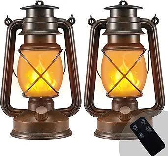 Outdoor Lanterns Waterproof Hanging Vintage LED Camping Lamps with Dancing Flame Non-Solar Remote Control Light Landscape Decor for Table Patio Garden Yard Pathway Porch 2Pack (3AA Batteries Power)