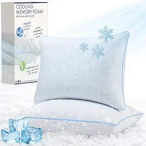 Shredded Memory Foam Pillow Queen Size Set of 2, Cooling Bed Pillows for Hot Sleepers,Firm, Supportive and Breathable Bed Pillows for Side Back Stomach Sleepers