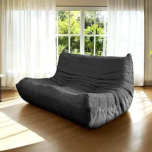 Fireside Loveseat Mid-Century Armless Sofa  Twin-Size Floor Lounger in Soft Premium Corduroy, Foam-Filled Accent Chair for Living Room or Bedroom (Black, Two Seater)