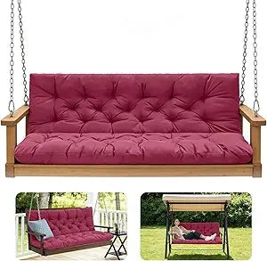 Porch Swing Cushions,Outdoor Cushions 3 Seater Replacement with Backrest, Waterproof Thickened Bench Cushion with Ties for Porch, Patio,Outdoor, Backyard and Garden (Wine Red 47 * 40 in)
