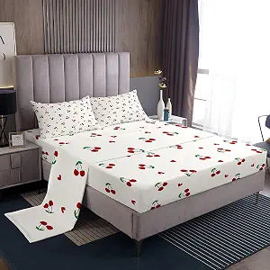 Feelyou Kids Red Cherry Sheet Set Queen Size for Kids Boys Girls