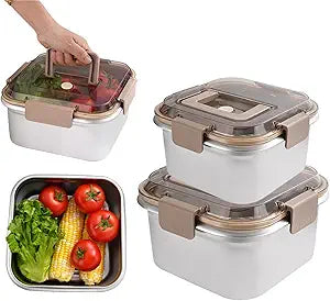 Thickened 304 Stainless Steel Food Storage Containers - Multi-Size, Portable Sealed Lid, Leakproof & Stackable, Microwave/Freezer Safe for Kitchen/Outdoor Use (2200+3800ML)